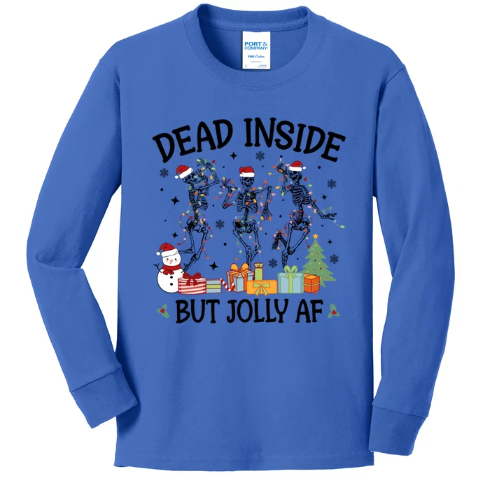 Dead Inside But Jolly Af Dancing Skeleton Graphic Christmas Gift Kids Long Sleeve Shirt