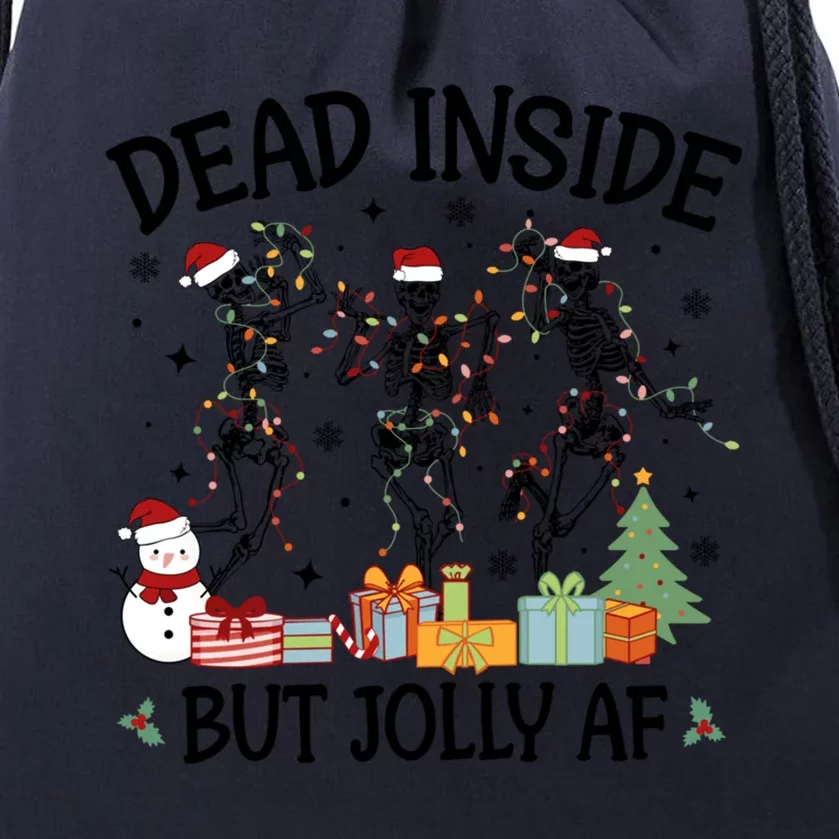 Dead Inside But Jolly Af Dancing Skeleton Graphic Christmas Gift Drawstring Bag