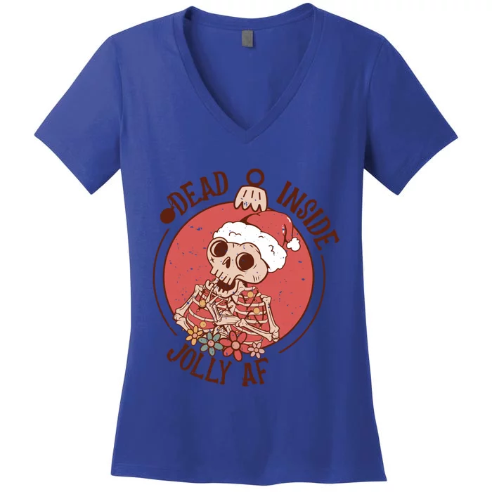 Dead Inside But Jolly Af Funny Christmas Skeleton Funny Gift Women's V-Neck T-Shirt