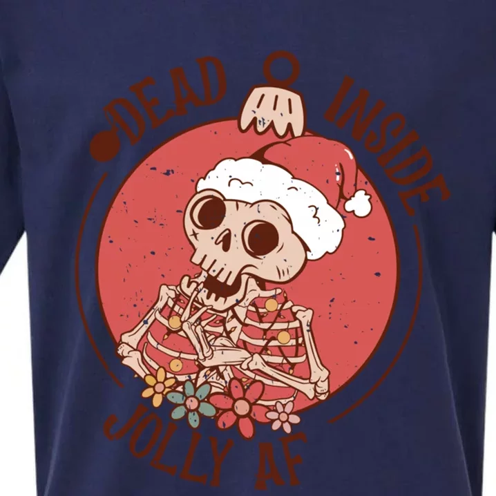 Dead Inside But Jolly Af Funny Christmas Skeleton Funny Gift Sueded Cloud Jersey T-Shirt