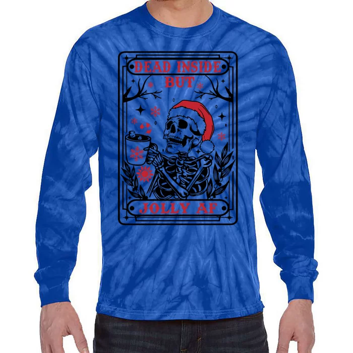 Dead Inside But Jolly Af Tarot Card Santa Skeleton Christmas Funny Gift Tie-Dye Long Sleeve Shirt