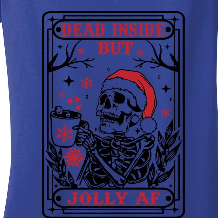 Dead Inside But Jolly Af Tarot Card Santa Skeleton Christmas Funny Gift Women's V-Neck T-Shirt