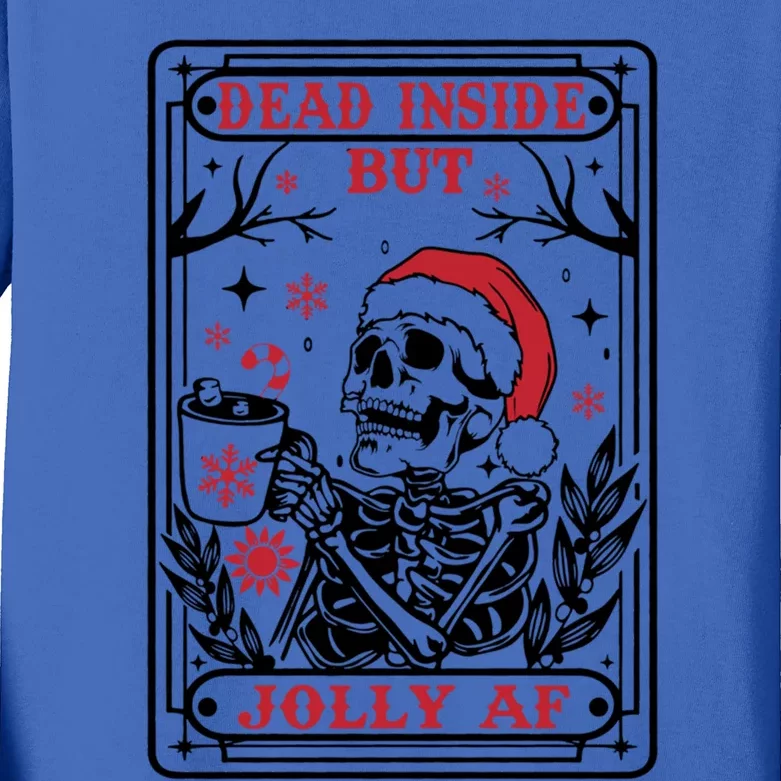 Dead Inside But Jolly Af Tarot Card Santa Skeleton Christmas Funny Gift Kids Long Sleeve Shirt