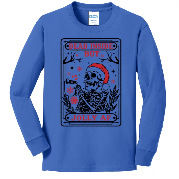 Dead Inside But Jolly Af Tarot Card Santa Skeleton Christmas Funny Gift Kids Long Sleeve Shirt