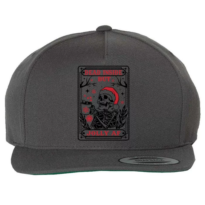 Dead Inside But Jolly Af Tarot Card Santa Skeleton Christmas Funny Gift Wool Snapback Cap