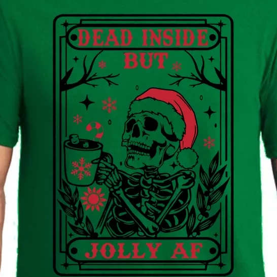 Dead Inside But Jolly Af Tarot Card Santa Skeleton Christmas Funny Gift Pajama Set