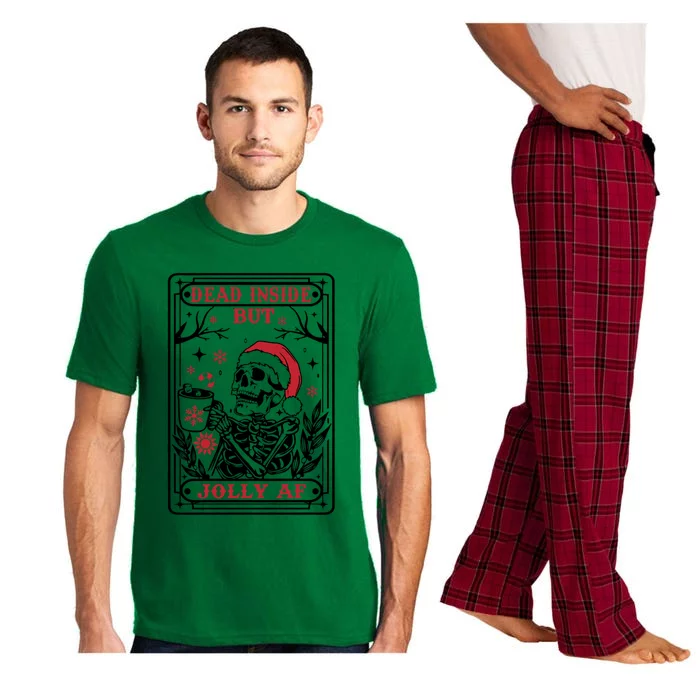 Dead Inside But Jolly Af Tarot Card Santa Skeleton Christmas Funny Gift Pajama Set