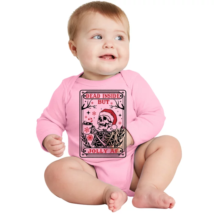 Dead Inside But Jolly Af Tarot Card Santa Skeleton Christmas Funny Gift Baby Long Sleeve Bodysuit