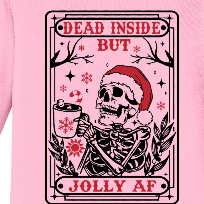 Dead Inside But Jolly Af Tarot Card Santa Skeleton Christmas Funny Gift Baby Long Sleeve Bodysuit