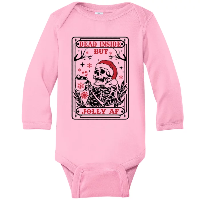 Dead Inside But Jolly Af Tarot Card Santa Skeleton Christmas Funny Gift Baby Long Sleeve Bodysuit