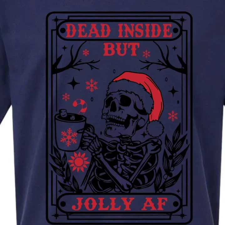 Dead Inside But Jolly Af Tarot Card Santa Skeleton Christmas Funny Gift Sueded Cloud Jersey T-Shirt