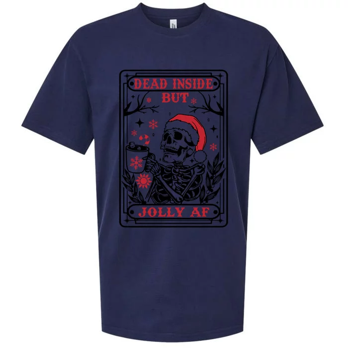 Dead Inside But Jolly Af Tarot Card Santa Skeleton Christmas Funny Gift Sueded Cloud Jersey T-Shirt