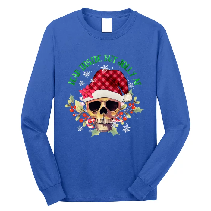 Dead Inside But Jolly Af Funny Christmas Skeleton Sarcastic Cute Gift Long Sleeve Shirt