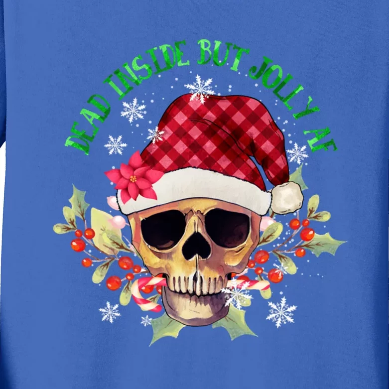 Dead Inside But Jolly Af Funny Christmas Skeleton Sarcastic Cute Gift Kids Long Sleeve Shirt