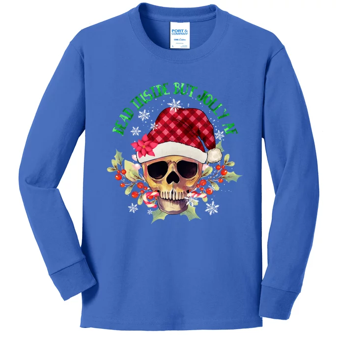 Dead Inside But Jolly Af Funny Christmas Skeleton Sarcastic Cute Gift Kids Long Sleeve Shirt