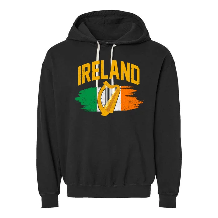 Distressed Ireland Coat Of Arms Harp Flag Garment-Dyed Fleece Hoodie