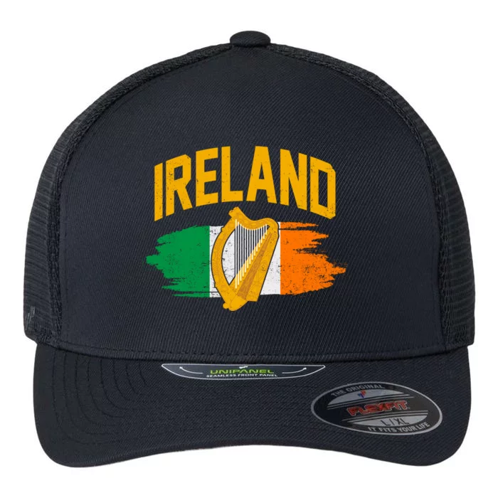 Distressed Ireland Coat Of Arms Harp Flag Flexfit Unipanel Trucker Cap