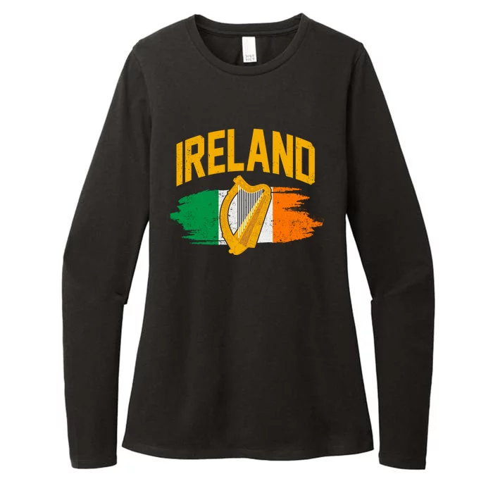 Distressed Ireland Coat Of Arms Harp Flag Womens CVC Long Sleeve Shirt