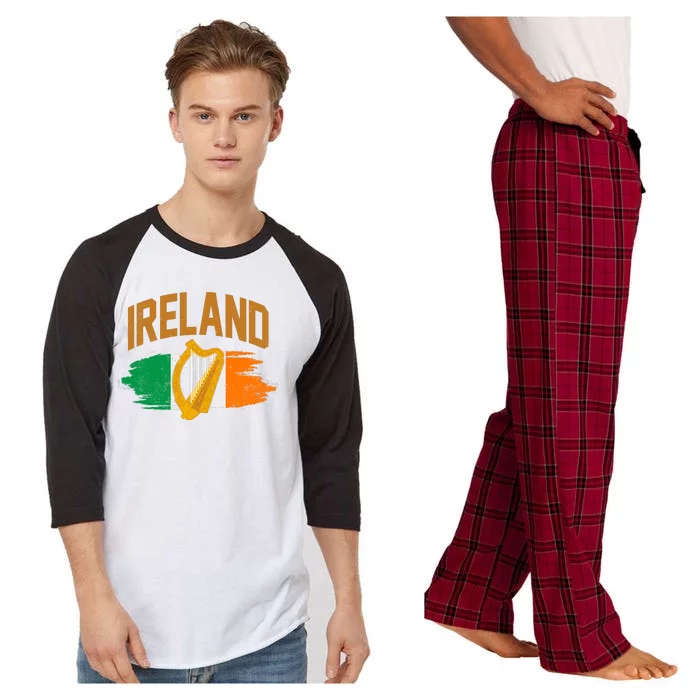 Distressed Ireland Coat Of Arms Harp Flag Raglan Sleeve Pajama Set