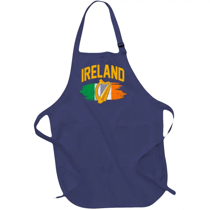 Distressed Ireland Coat Of Arms Harp Flag Full-Length Apron With Pocket