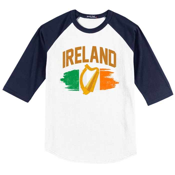 Distressed Ireland Coat Of Arms Harp Flag Baseball Sleeve Shirt