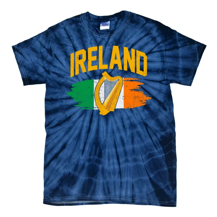 Distressed Ireland Coat Of Arms Harp Flag Tie-Dye T-Shirt