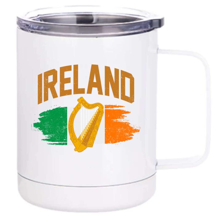 Distressed Ireland Coat Of Arms Harp Flag Front & Back 12oz Stainless Steel Tumbler Cup