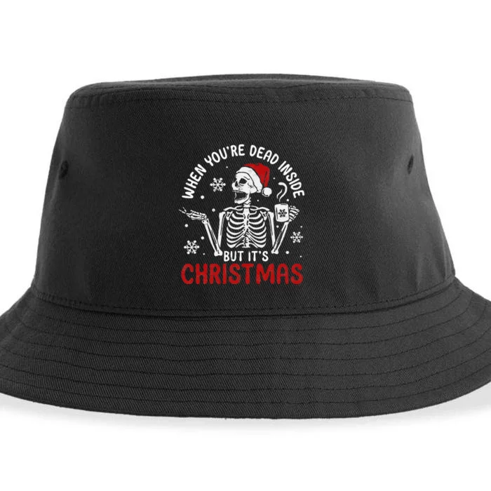 Dead Inside Christmas Skeleton Retro Xmas Gift Sustainable Bucket Hat