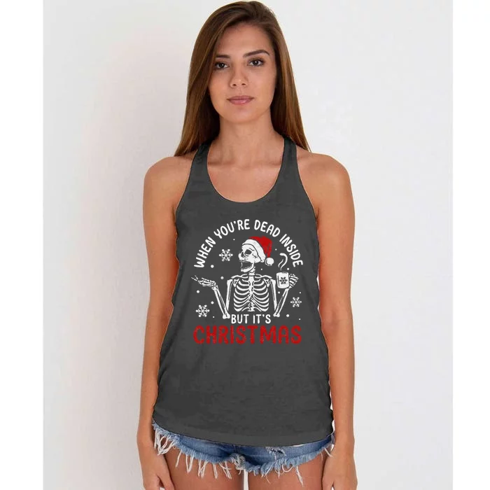 Dead Inside Christmas Skeleton Retro Xmas Gift Women's Knotted Racerback Tank