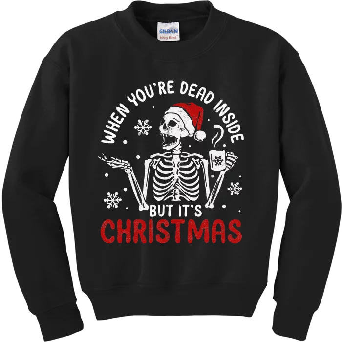 Dead Inside Christmas Skeleton Retro Xmas Gift Kids Sweatshirt