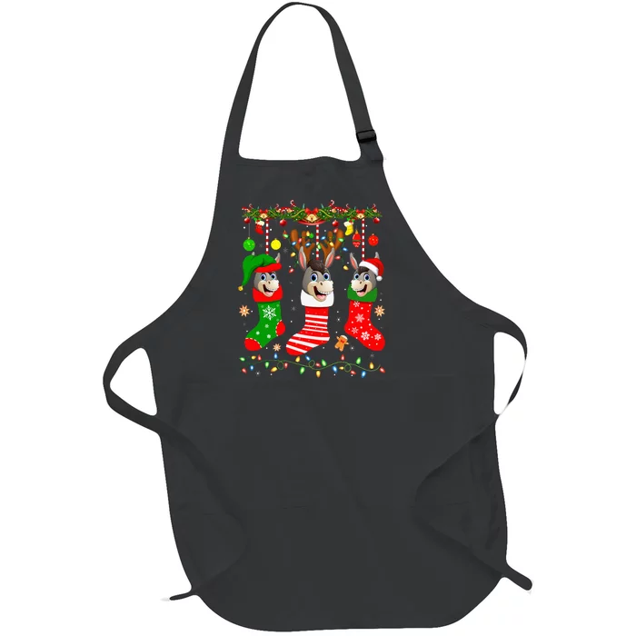 Donkey In Christmas Socks Lights Donkey Xmas Full-Length Apron With Pocket