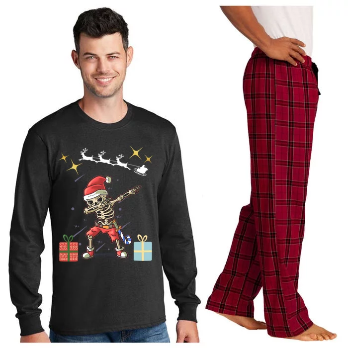 Dabbing Into Christmas: Skeleton In Santa Hat Festive Gift Long Sleeve Pajama Set