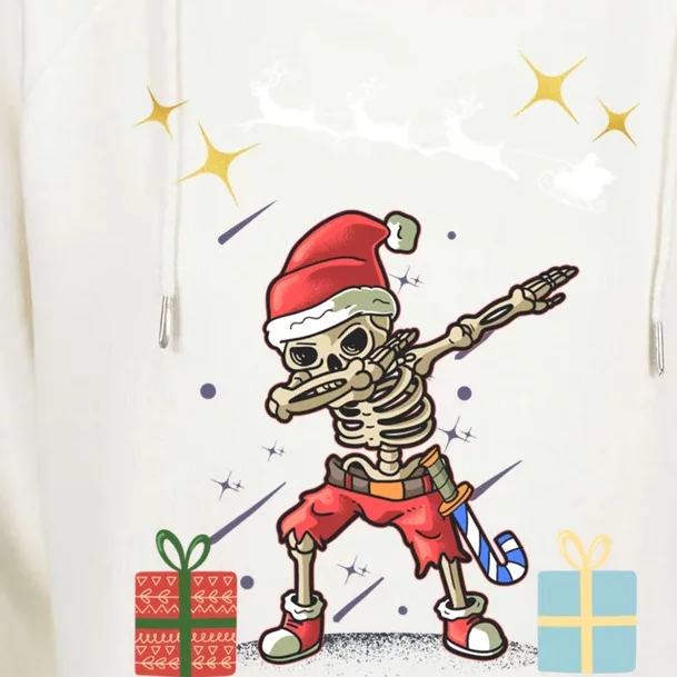 Dabbing Into Christmas: Skeleton In Santa Hat Festive Gift Womens Funnel Neck Pullover Hood