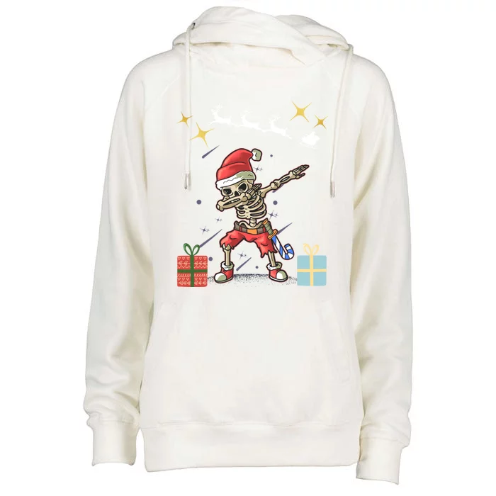 Dabbing Into Christmas: Skeleton In Santa Hat Festive Gift Womens Funnel Neck Pullover Hood