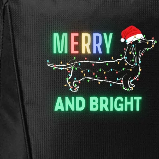 Dachshund In Christmas Lights Santa Hat Merry And Bright Meaningful Gift City Backpack