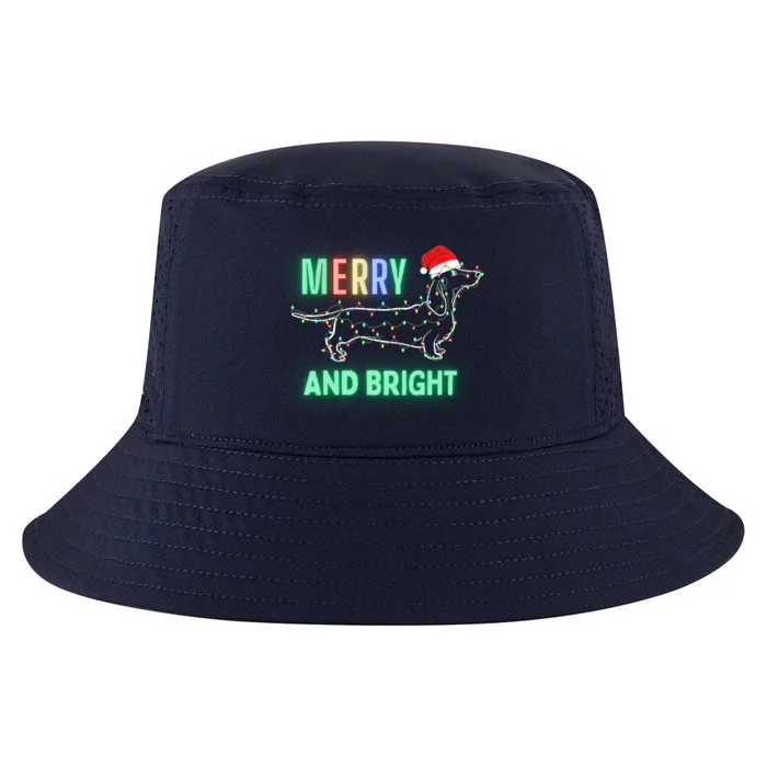 Dachshund In Christmas Lights Santa Hat Merry And Bright Meaningful Gift Cool Comfort Performance Bucket Hat