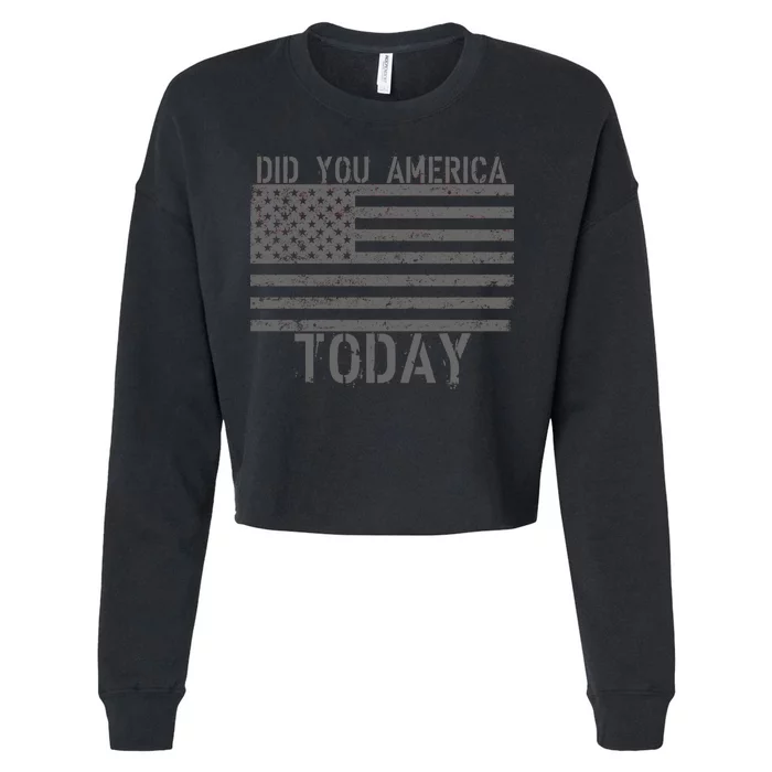 Did You America Today Distressed USA Flag Cropped Pullover Crew