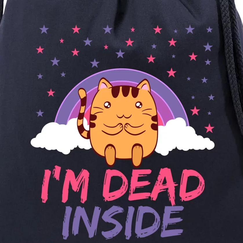 Dead Inside Depression Can Kill Design Funny Cute Cat Great Gift Drawstring Bag