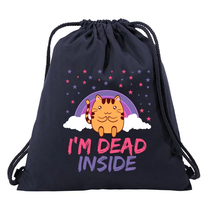 Dead Inside Depression Can Kill Design Funny Cute Cat Great Gift Drawstring Bag