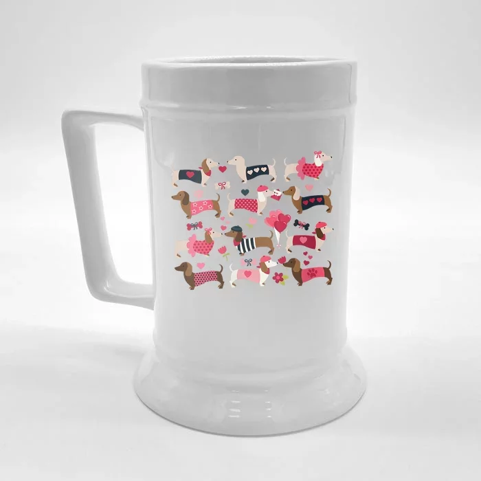 Doxie In Dog Dress Weiner Dachshund Valentines Day Gift Front & Back Beer Stein