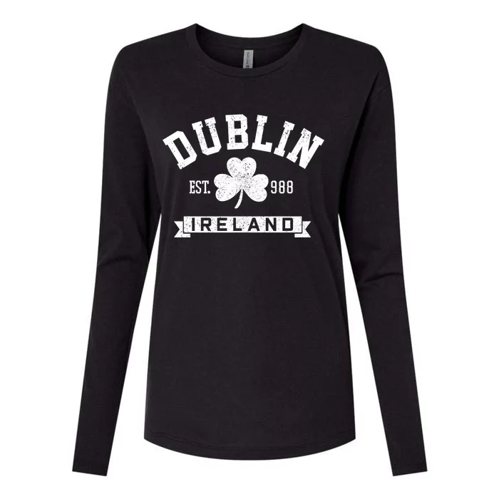 Dublin Ireland Est 988 Clover Leaf Shamrock St Patricks Day Gift Womens Cotton Relaxed Long Sleeve T-Shirt