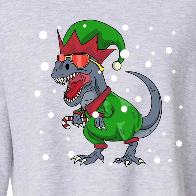 Dinosaur In Elf Costume Christmas Gnome Trex Gift Cropped Pullover Crew