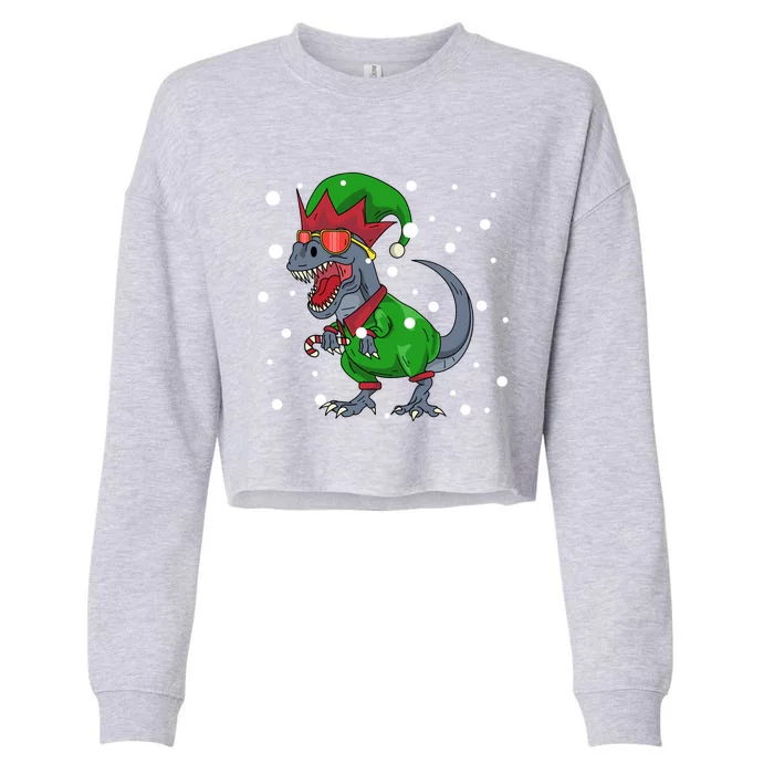 Dinosaur In Elf Costume Christmas Gnome Trex Gift Cropped Pullover Crew