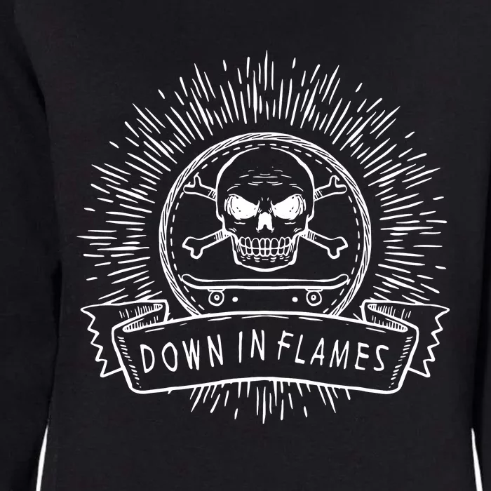 Down In Flames Skull Crossbones Skateboarding Womens California Wash Sweatshirt