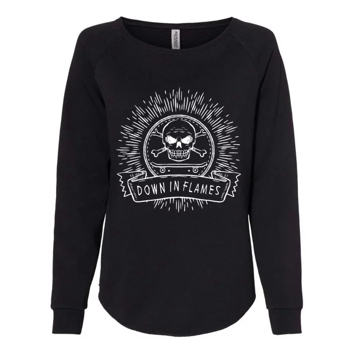 Down In Flames Skull Crossbones Skateboarding Womens California Wash Sweatshirt