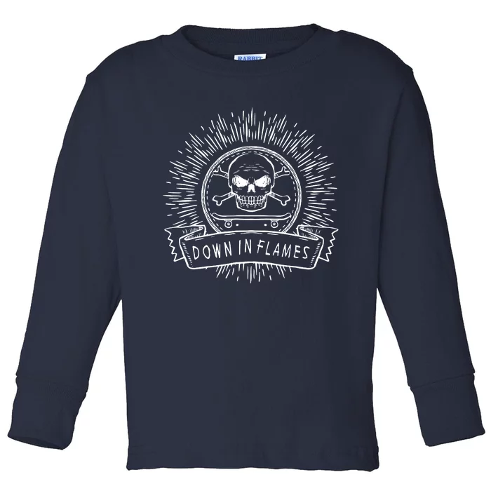 Down In Flames Skull Crossbones Skateboarding Toddler Long Sleeve Shirt