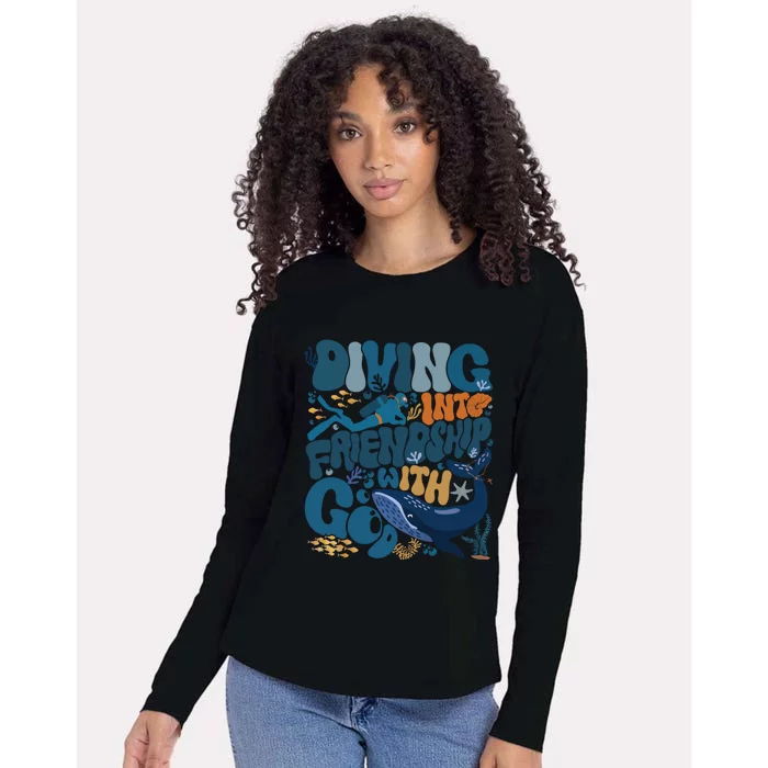 Diving Into Friendship With God Scuba Vbs 2024 Christian Gift Womens Cotton Relaxed Long Sleeve T-Shirt