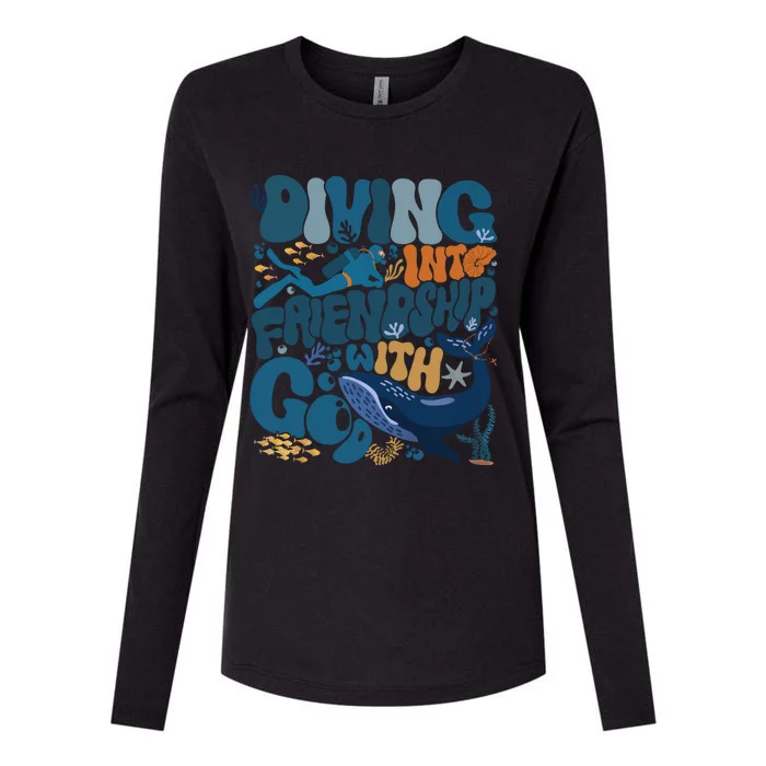 Diving Into Friendship With God Scuba Vbs 2024 Christian Gift Womens Cotton Relaxed Long Sleeve T-Shirt