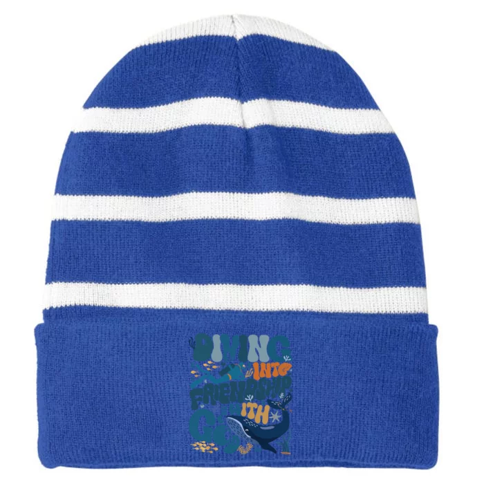 Diving Into Friendship With God Scuba Vbs 2024 Christian Gift Striped Beanie with Solid Band