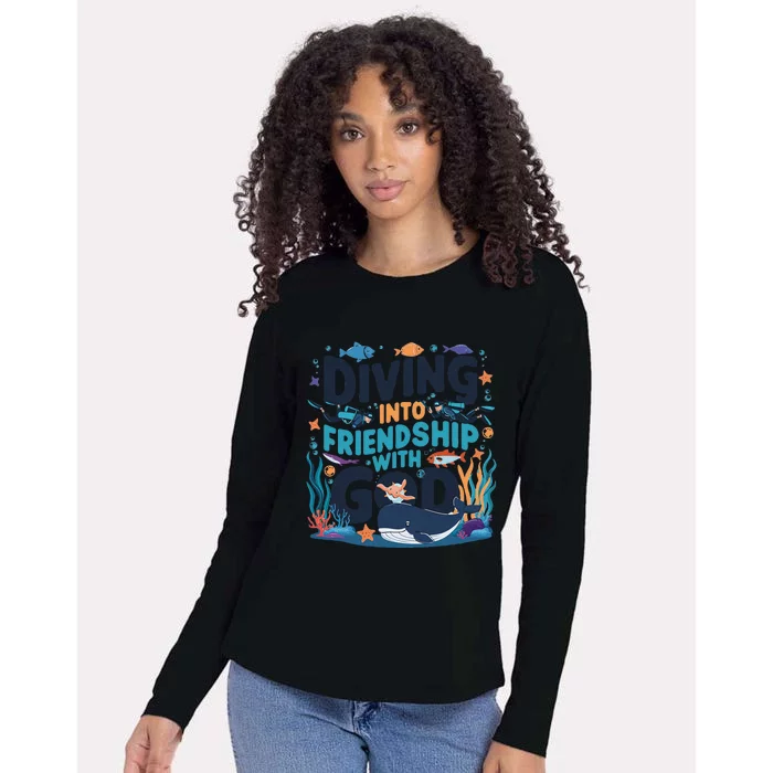 Diving Into Friendship With God Scuba Vbs 2024 Christian Womens Cotton Relaxed Long Sleeve T-Shirt